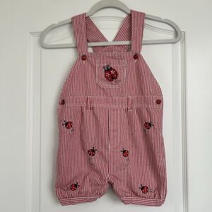 Toffee Apple Romper Kids Girls Size 4 Ladybug Striped Embroidery Cottagecore